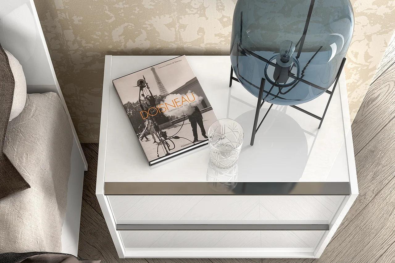 Luna White Contemporary Transitional High Gloss Lacquer Solid Wood Extra Nightstand - Ella Furniture