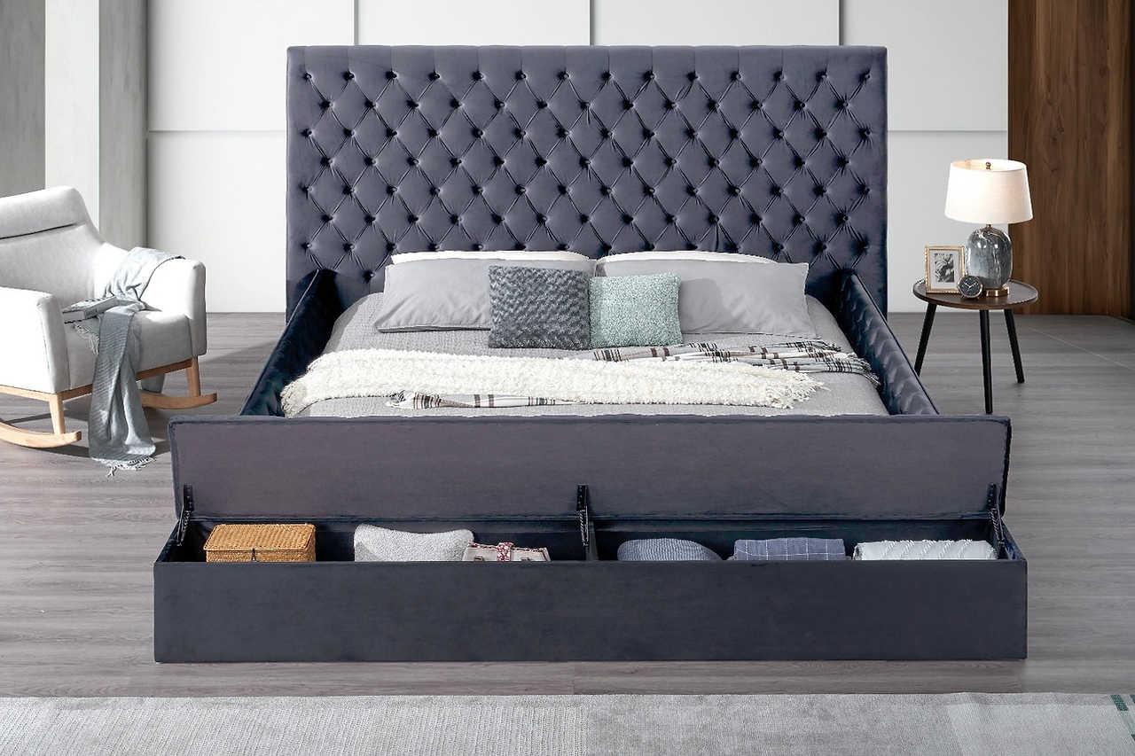 Catalina II Grey Upholstered Tufted USB King Bed