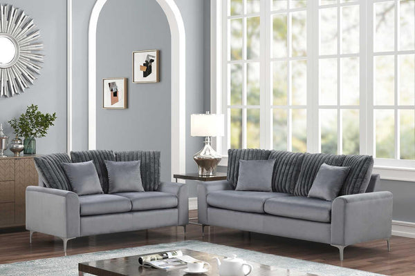 Elina Gray Velvet 2-Piece Living Room Set