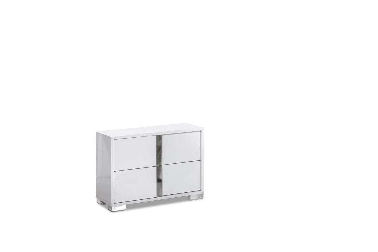 Alice White Traditional Contemporary Marble Top Solid Wood Faux Leather LED Bedroom Set - Ella Furniture