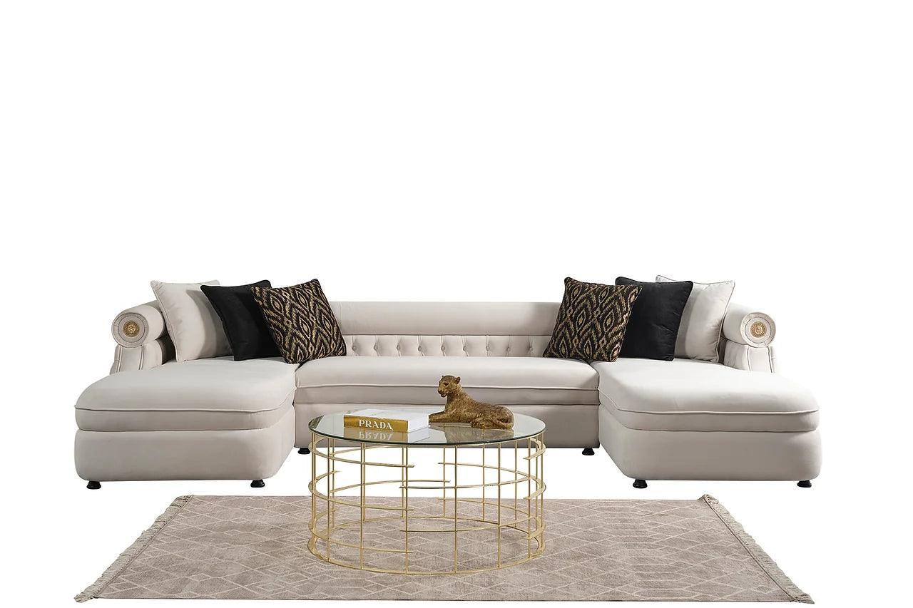Brooklyn Cream Modern Contemporary Wood, Engineered Wood Fabric Tufted Sectional - Ella Furniture