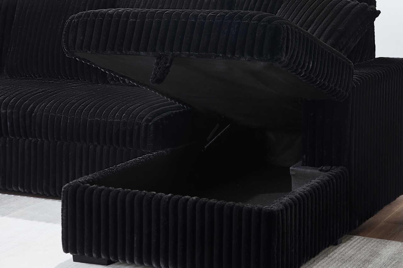 Raha Black Soft Fabric Storage Sectional with Pull Out Bed