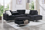 Joy Black Modern Velvet Upholstered Tufted Drop-down Storage Sectional with Ottoman - Ella Furniture