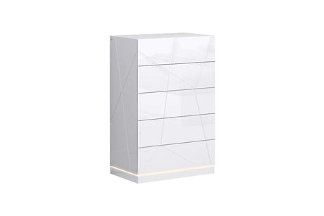 Lea White Modern Contemporary High Gloss Pine Wood Platform LED Panel Bedroom Set - Ella Furniture