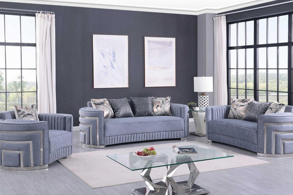 Minerva Grey Velvet Living Room Set