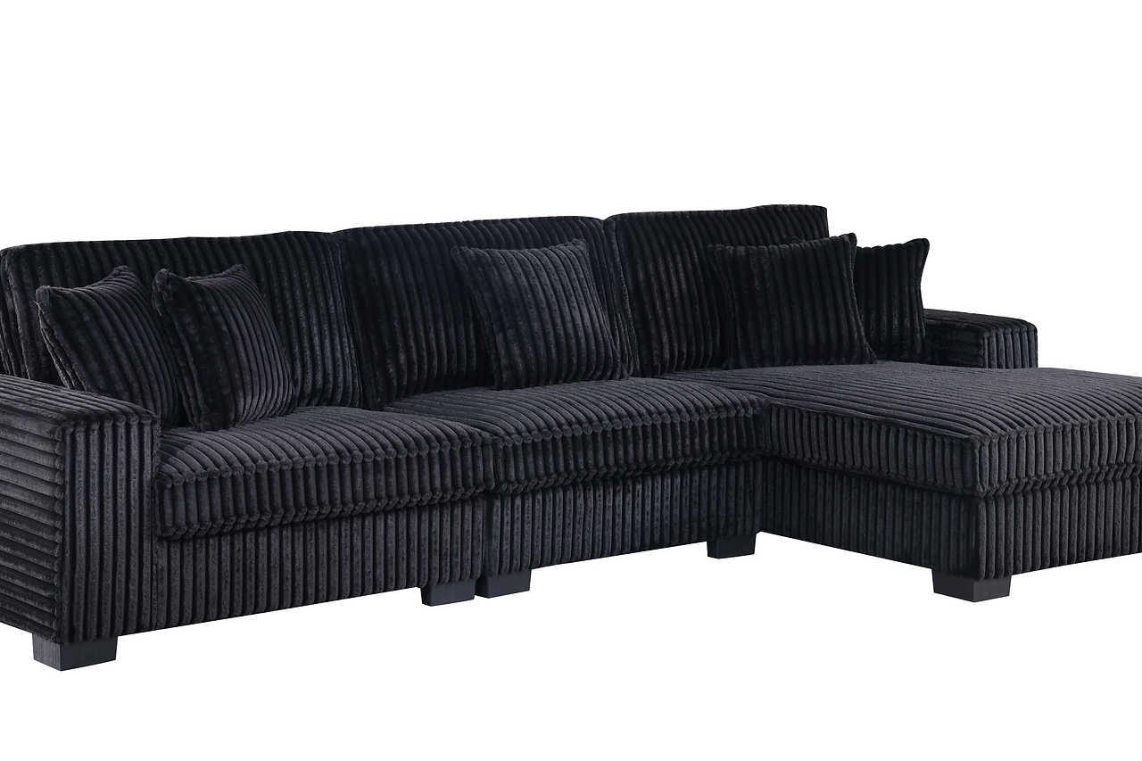 Comfy II Black Velvet 3-Piece Sectional