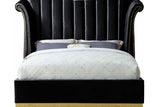Luna Black/Gold 66"H Modern Contemporary Solid Wood Velvet Upholstered King Bed - Ella Furniture