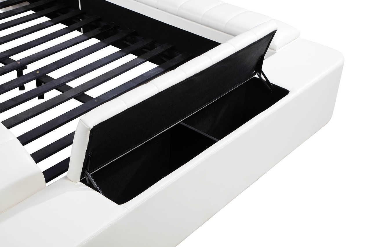 Apollo White Upholstered Storage LED Platform King Bed