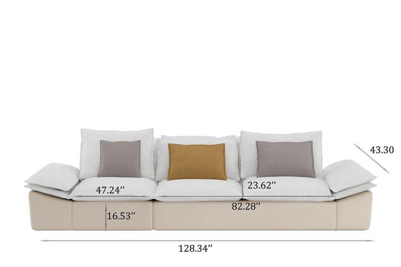 128.34'' Beige Velvet Seater Sofa