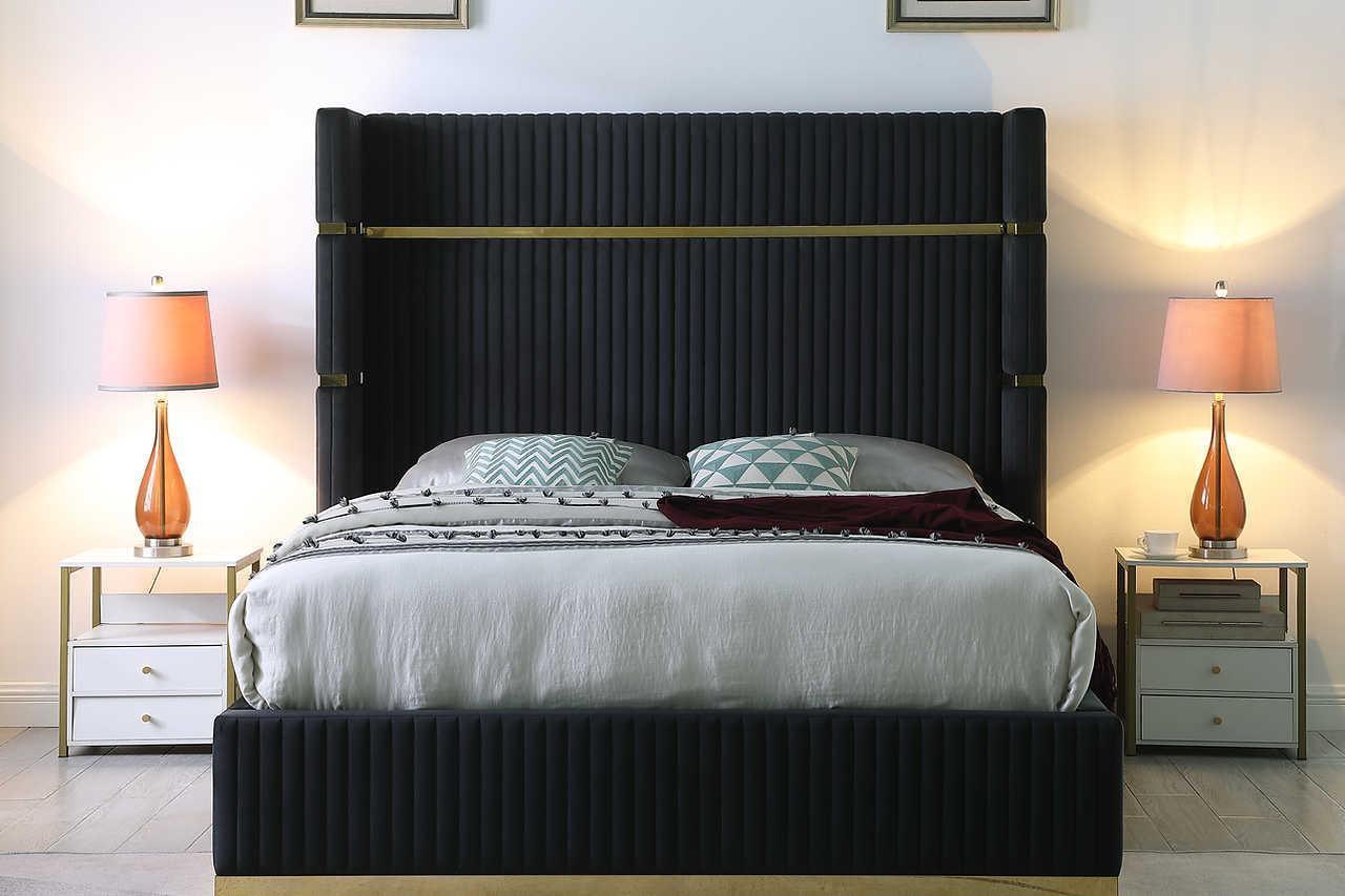 Aspen Black Velvet Upholstered Platform Queen Bed
