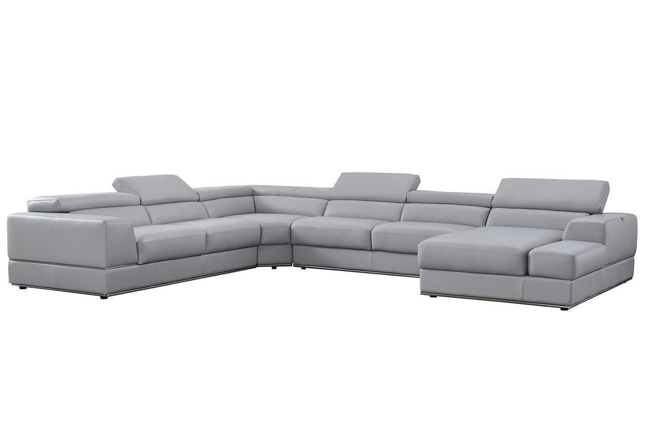 Pella Light Gray Leather RAF Sectional