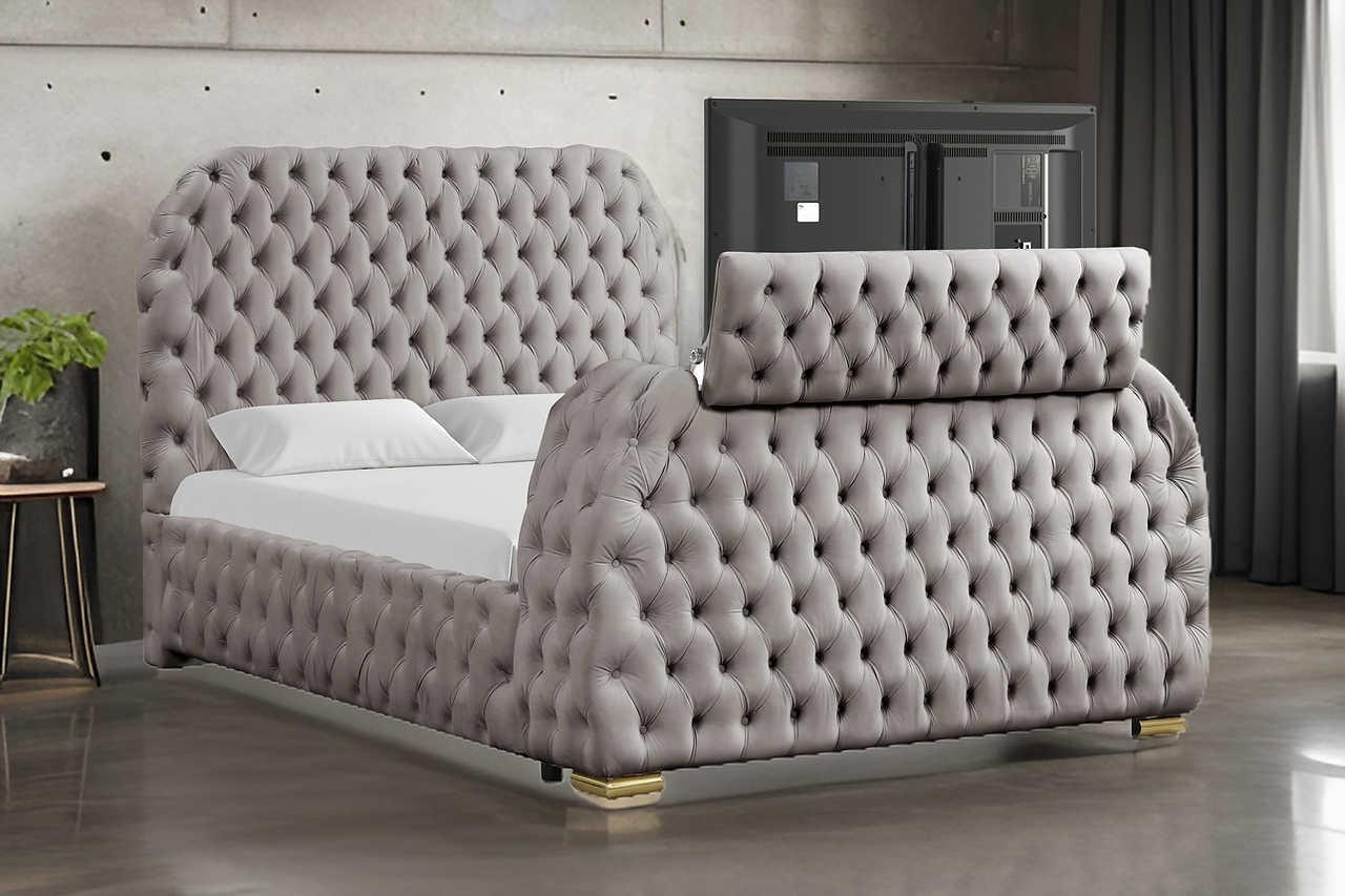 Royal Gray Upholstered Tufted Platform King Bed