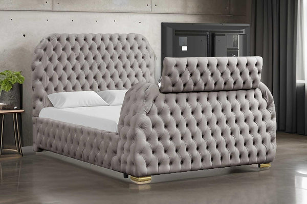 Royal Gray Upholstered Tufted Platform King Bed