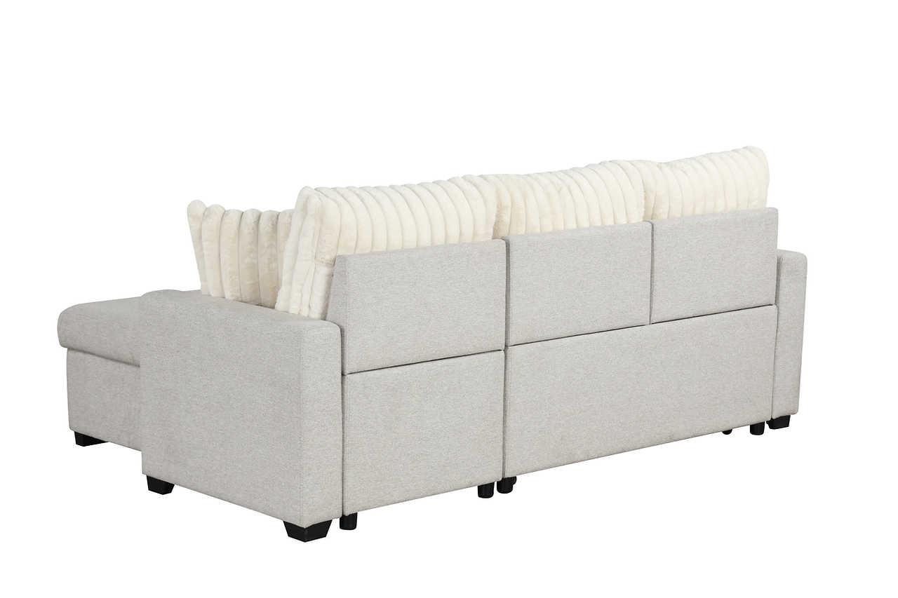 Nori Beige Upholstered Sectional w Pull-Out Bed