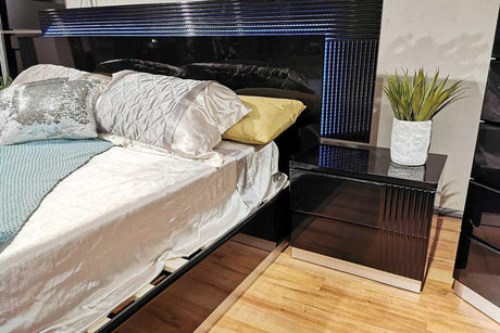Modena Black Modern Contemporary High Gloss Lacquer Solid Wood 2-Drawers Nightstand - Ella Furniture