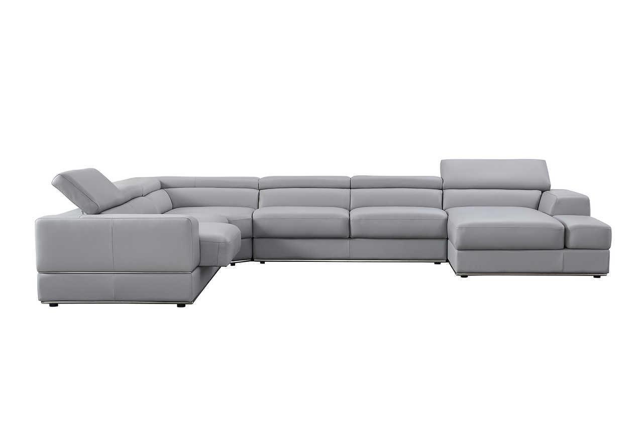Pella Light Gray Leather RAF Sectional