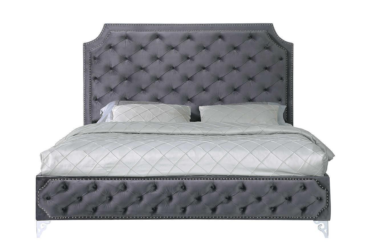 Leilah Gray Upholstered Tufted Platform King Bed