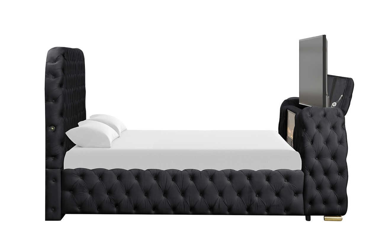 Royal Black Upholstered Tufted Platform King Bed