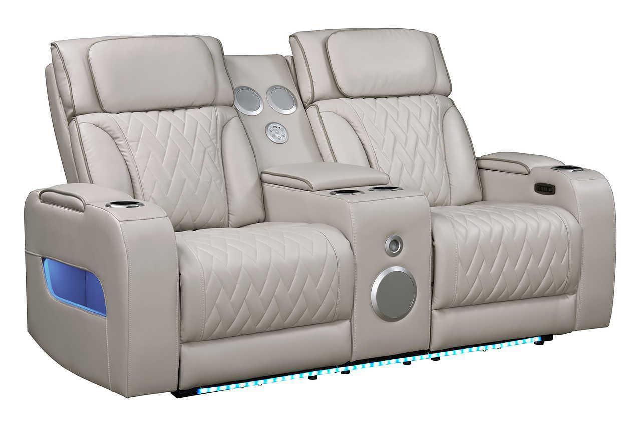 Skyline Beige Leather Power Reclining Loveseat