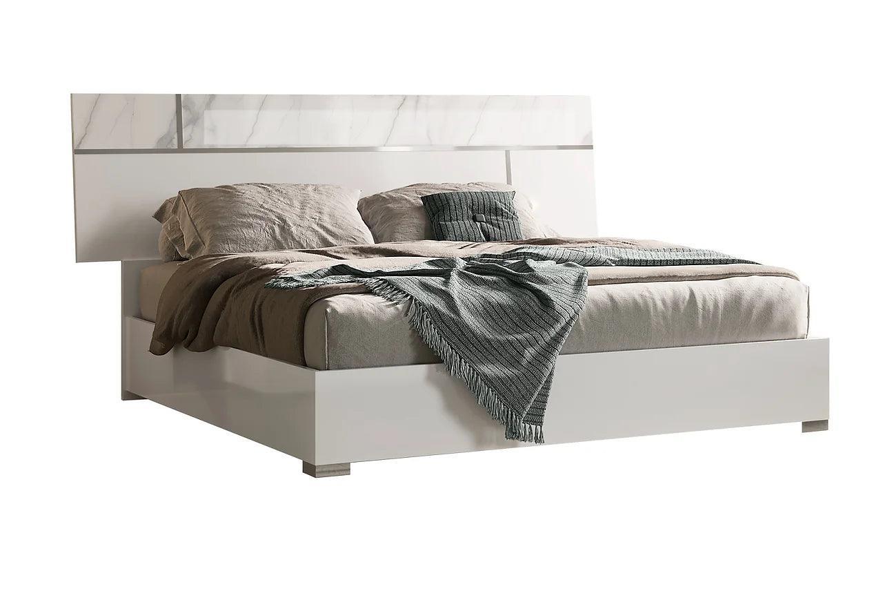 Sunset Ii White Modern Traditional Contemporary Marble Top Solid Wood Bedroom Set - Ella Furniture