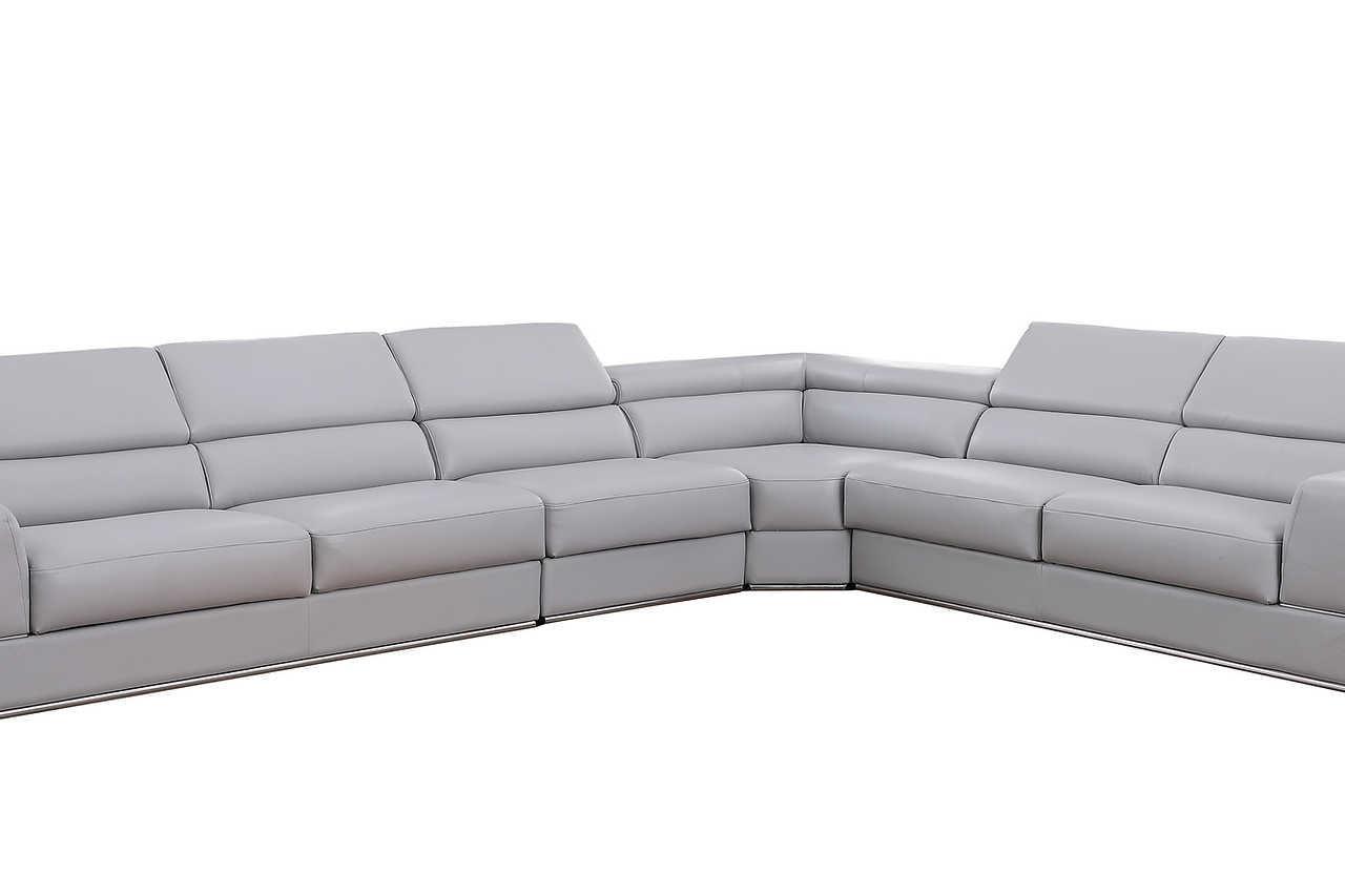 Pella Light Grey Leather Sectional