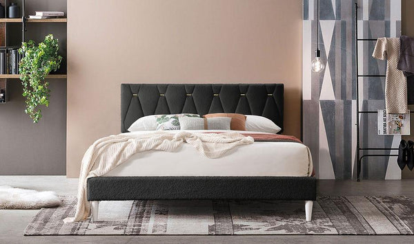 Kiran Black Upholstered Platform King Bed