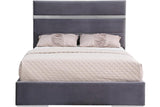 Cartier Grey/Gold Modern Contemporary Solid Wood Velvet Upholstery Platform Queen Bed - Ella Furniture