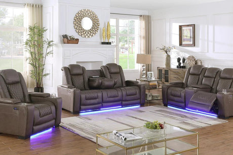 Ash Brown Contemporary Solid Wood Polished Microfiber Power (3Pcs Power Reclining Set) - Ella Furniture
