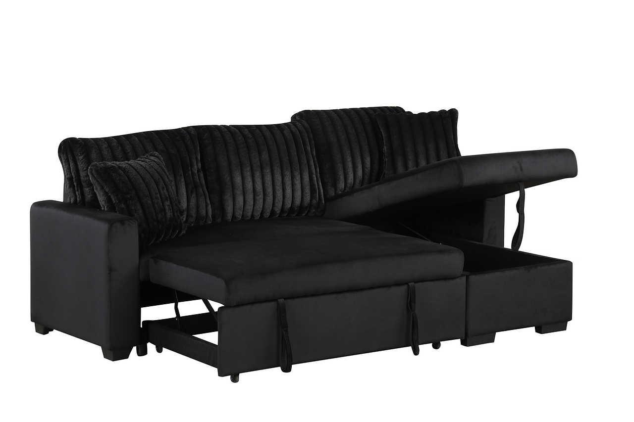 Nori Black Upholstered Sectional w Pull-Out Bed