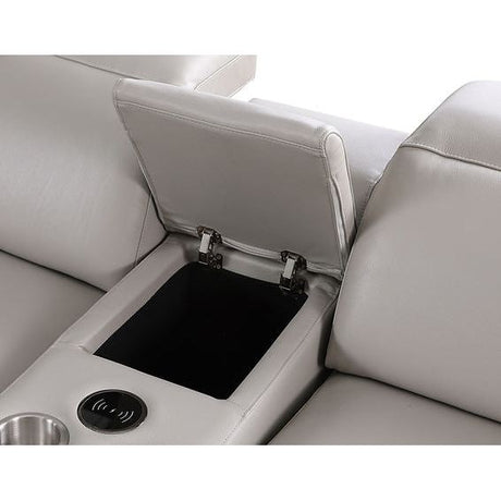 Franco 7-Piece Light Grey Italian Leather Match Power Reclining Sectional with 3 Power Seats and Storage Console view 5