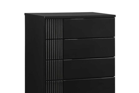 Modena Black Modern Contemporary High Gloss Lacquer Solid Wood 2-Drawers Nightstand - Ella Furniture
