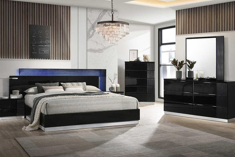Modena Black Modern Contemporary High Gloss Lacquer Solid Wood 2-Drawers Nightstand - Ella Furniture