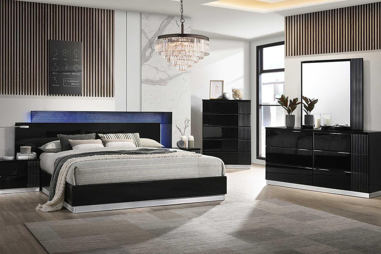 Modena Black LED Panel Bedroom Set