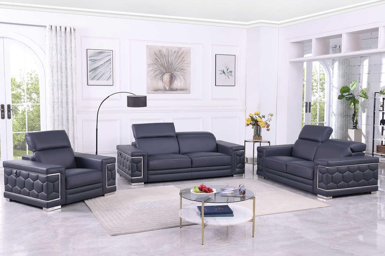 Favo Dark Navy Leather Living Room Set