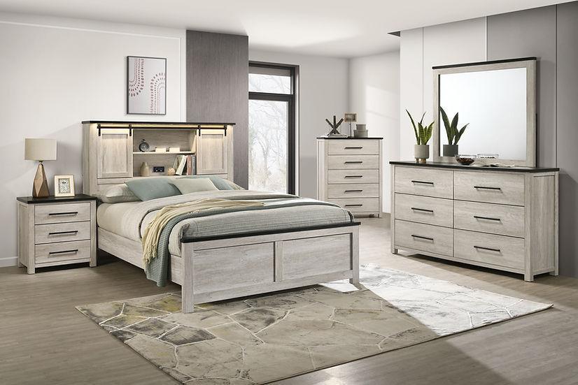 Loza White Bookcase LED Storage Bedroom Set