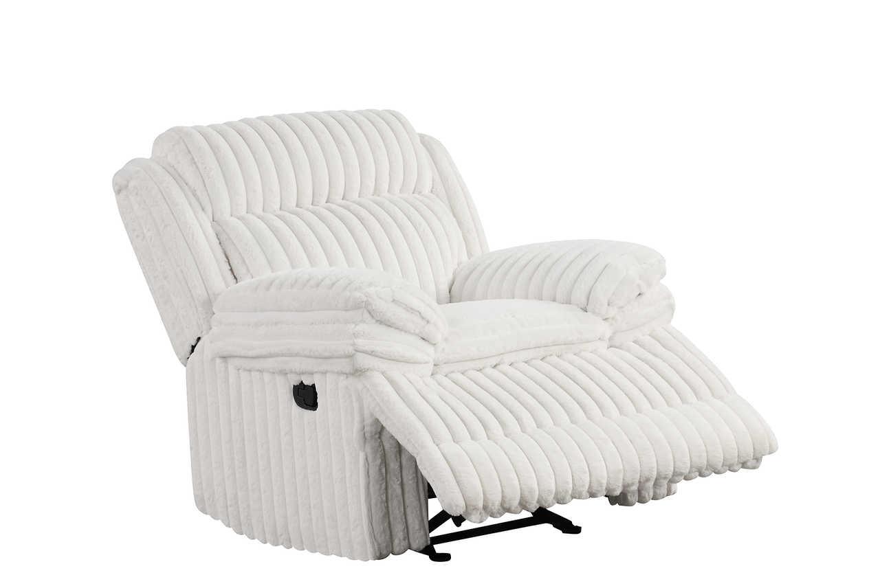 Melow White Fabric 3-Piece Reclining Set