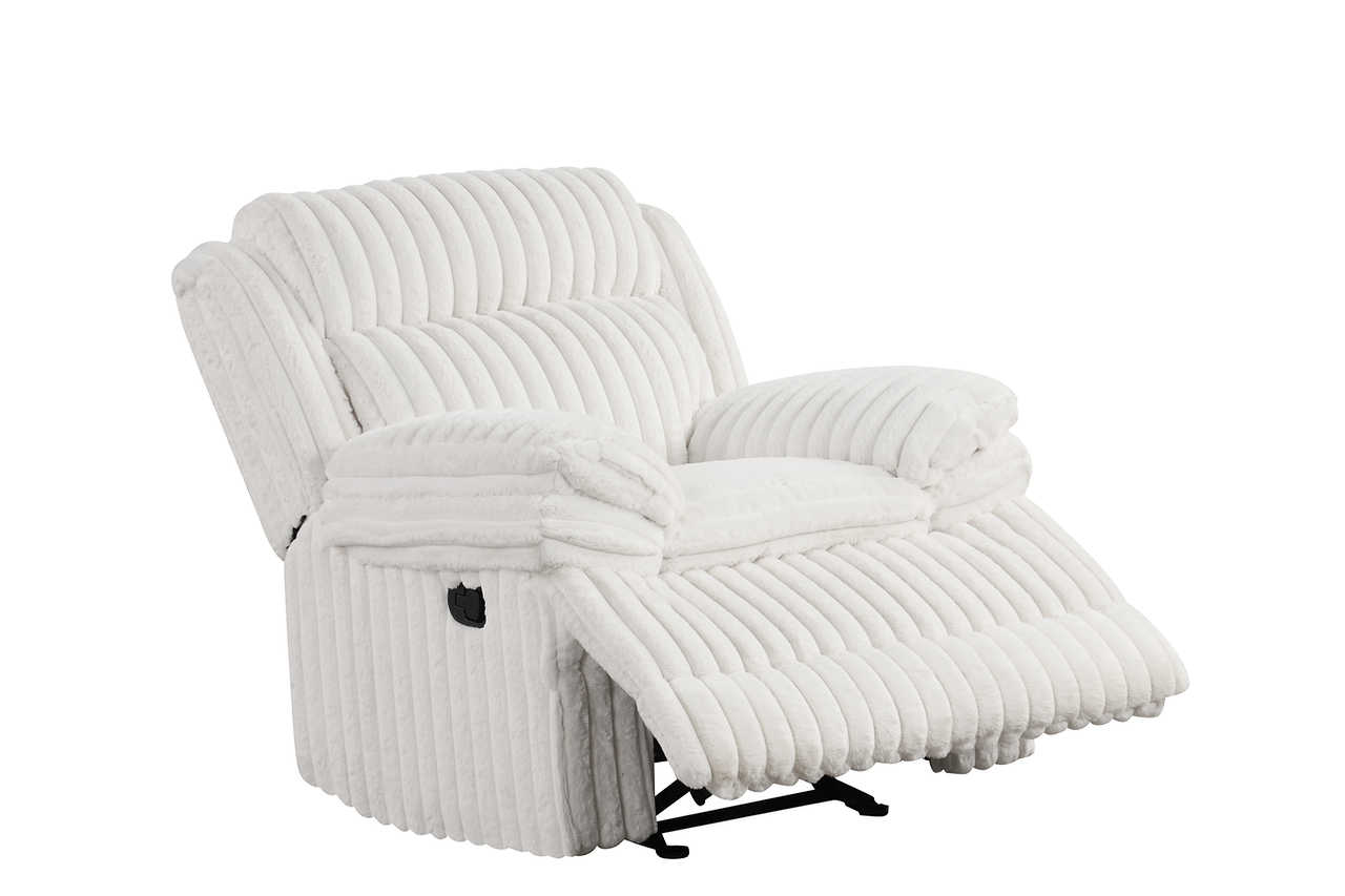 Mellow White Thick Stripe Fabric 3-Piece Reclining Set