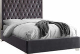 Rose Grey/Chrome 55"H Modern Solid Wood Velvet Upholstered Tufted Platform Queen Bed - Ella Furniture