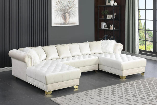 Jordan Ii Cream Modern Contemporary Wood, Engineered Wood Velvet Tufted Sectional - Ella Furniture