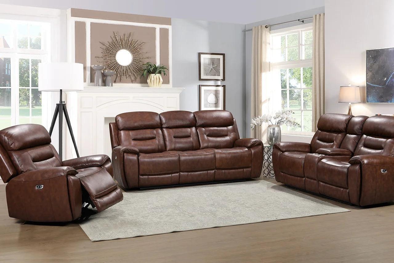 Rosewood Brown Wood Faux Leather (3Pcs Power Reclining Sofa, Loveseat And Recliner) - Ella Furniture