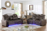 Ash Brown Contemporary Solid Wood Polished Microfiber Power (3Pcs Power Reclining Set) - Ella Furniture