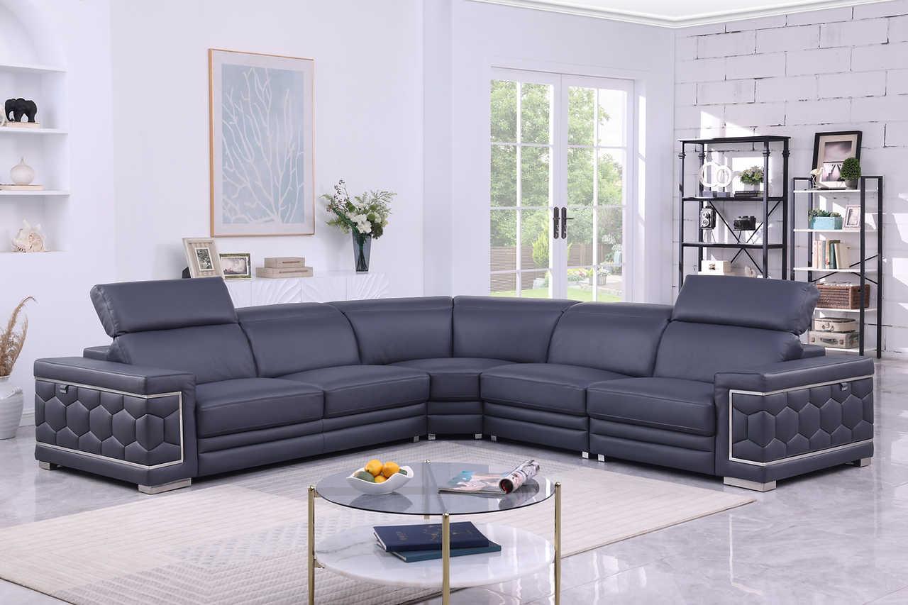 Favo Dark Navy Leather Sectional