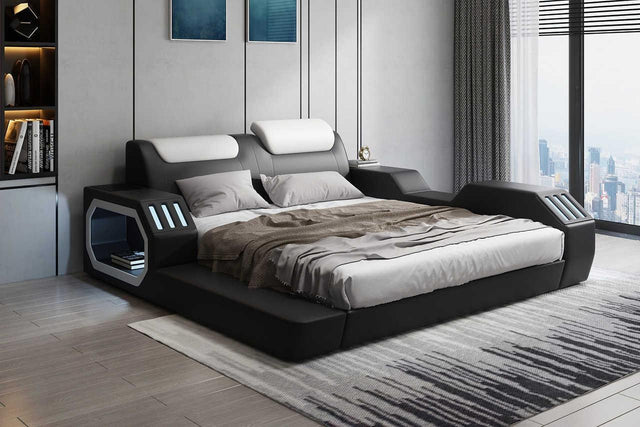 Matrix Black Modern Leather King Bed - Ella Furniture
