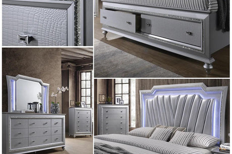 Barcelona Silver Modern Contemporary Solid Wood, Metal Crystal 2-Drawers Nightstand - Ella Furniture