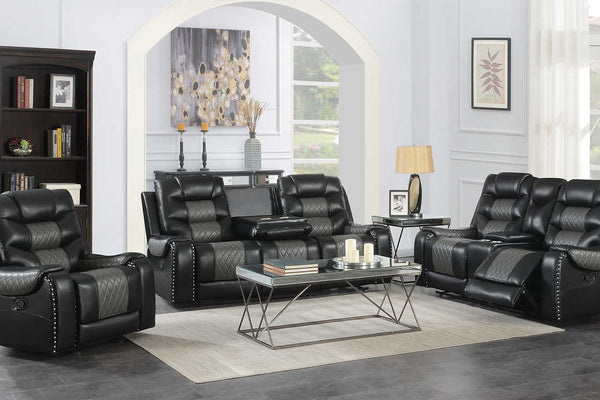 Phoenix II Black Faux Leather Cupholder 3-Piece Reclining Set