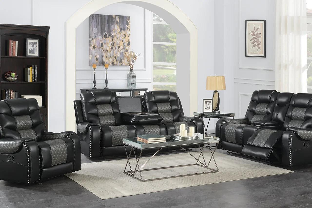 Phoenix Black Modern Contemporary Wood, Engineered Wood Faux Leather 3Pcs Reclining Set - Ella Furniture