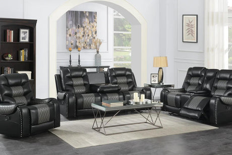 Phoenix Black Modern Contemporary Wood, Engineered Wood Faux Leather 3Pcs Reclining Set - Ella Furniture