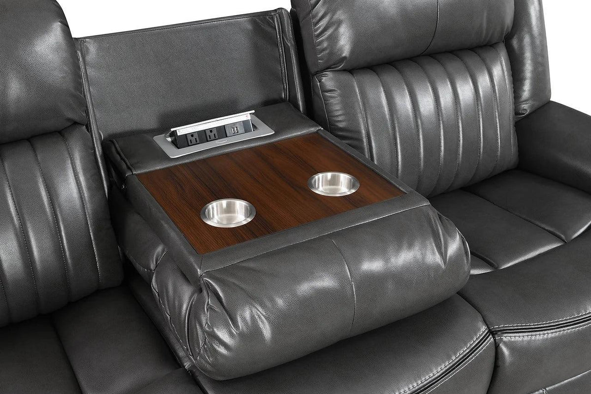 Lavon Grey Contemporary Wood, Engineered Wood Faux Leather Upholstered 3Pcs Reclining Set - Ella Furniture