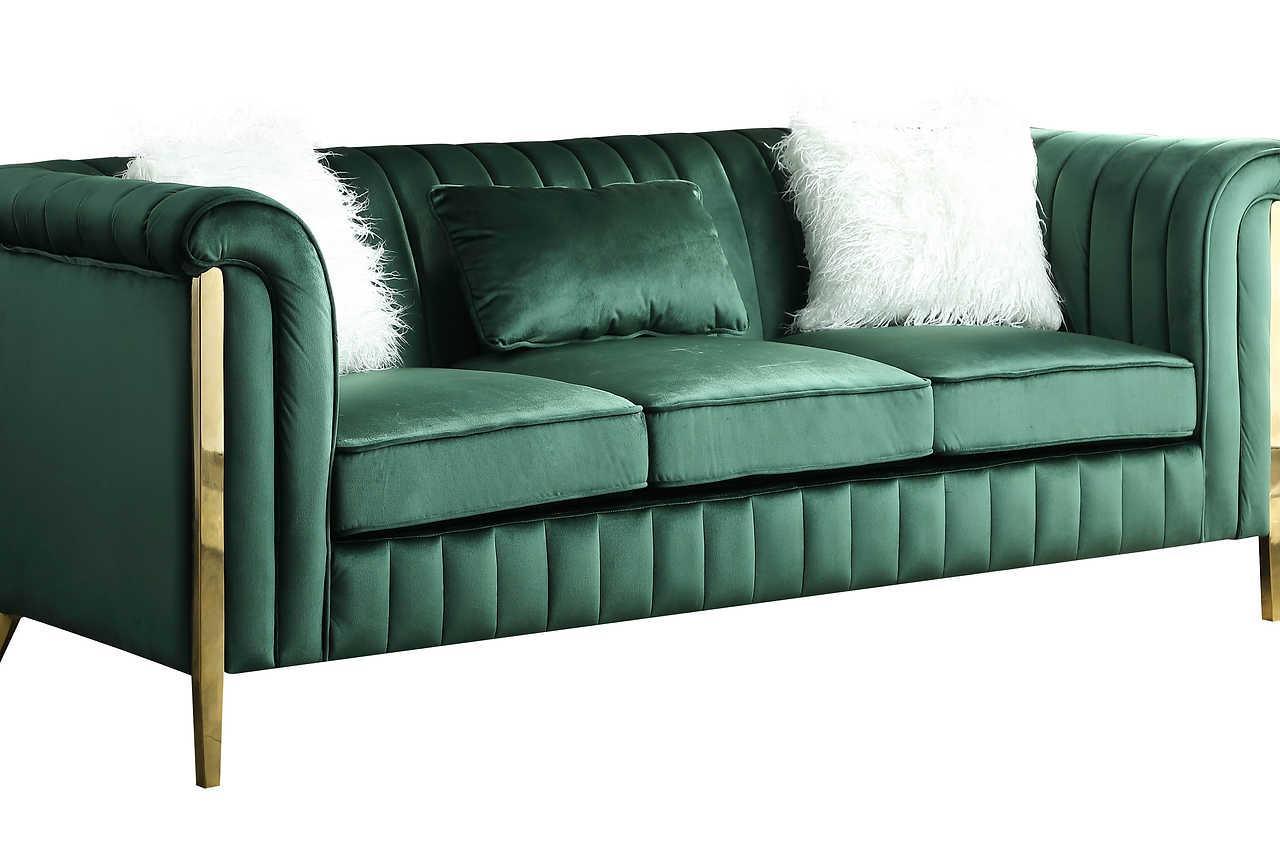 Fara Green/Gold With Silver Modern Contemporary Wood, Engineered Wood Velvet Sofa&Loveseat - Ella Furniture