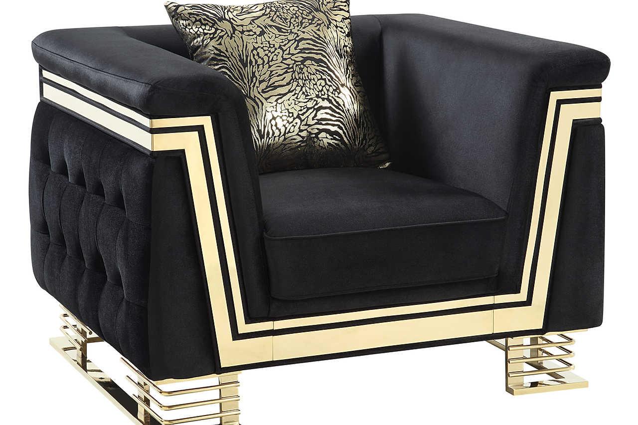 Ashton Black Gold Upholstered Living Room Set